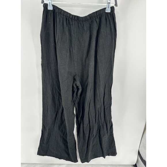 We Wore What Tie Waist Linen Pant Size L Washed Black - Picture 2 of 5
